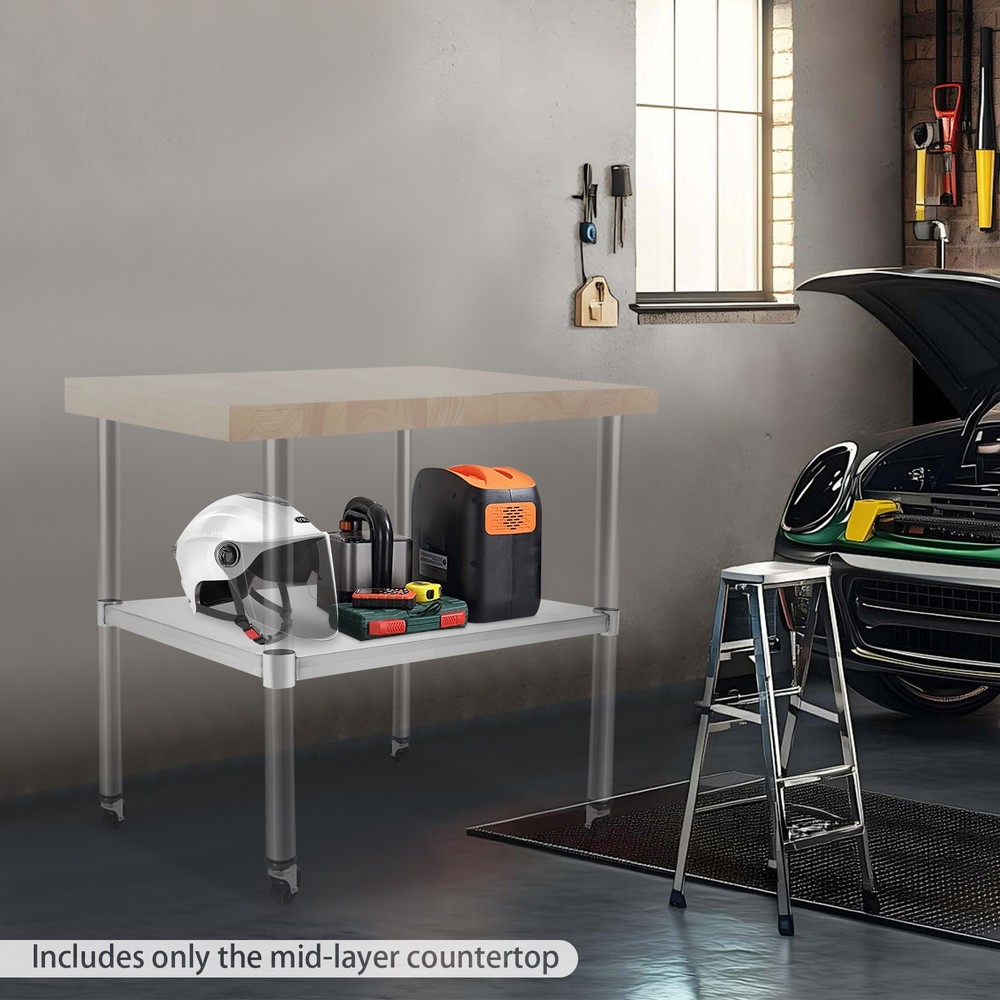 Adjustable Under Shelf for Work Tables Stainless Steel Lower Stand Multiuse Rack