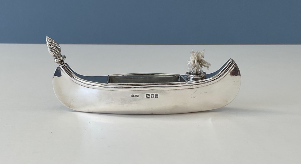 Antique Silver Novelty Table Lighter - Canoe