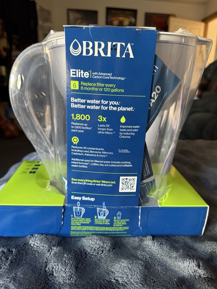 Brita Large 10 Cup Water Filter Pitcher W/ Brita Elite Filter White NEW SEALED