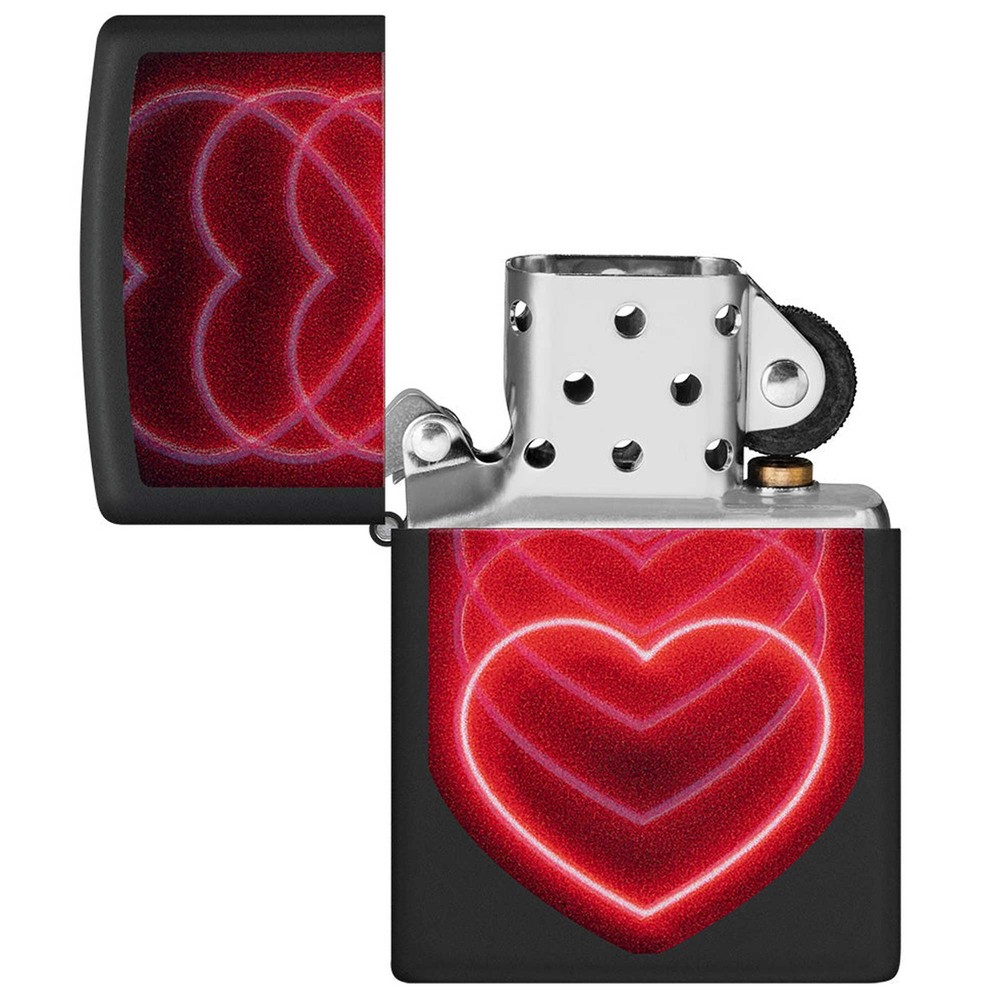 Zippo Windproof Lighter Glowing Hearts Design with Black Light Process 48593