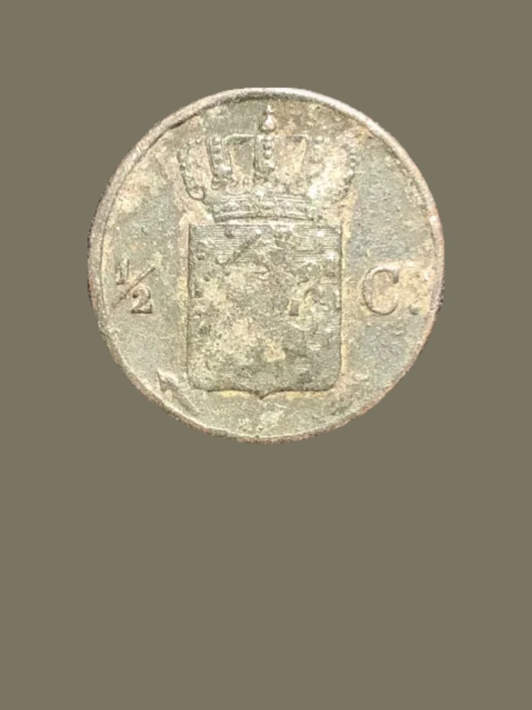 1832 Netherlands 1/2 Cent Copper Coin - VF (Very Fine) condition