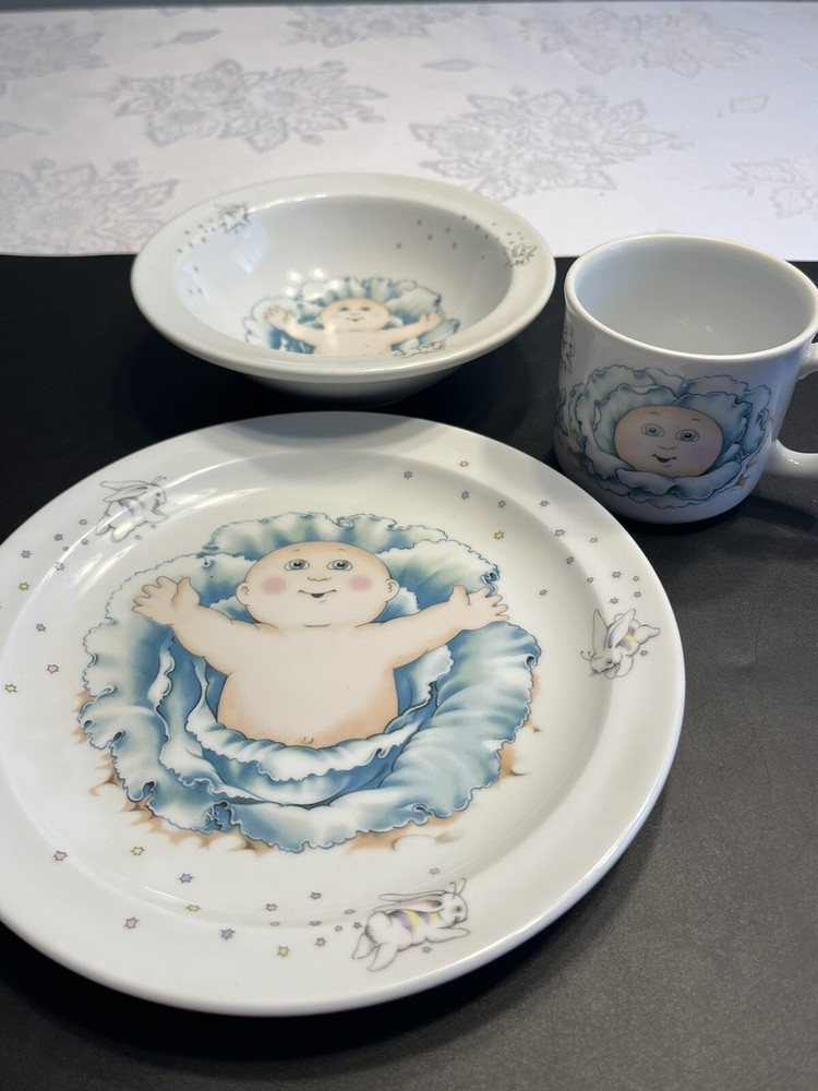 Royal Worcester Cabbage Patch 3 Piece Set Plate Bowl Cup England