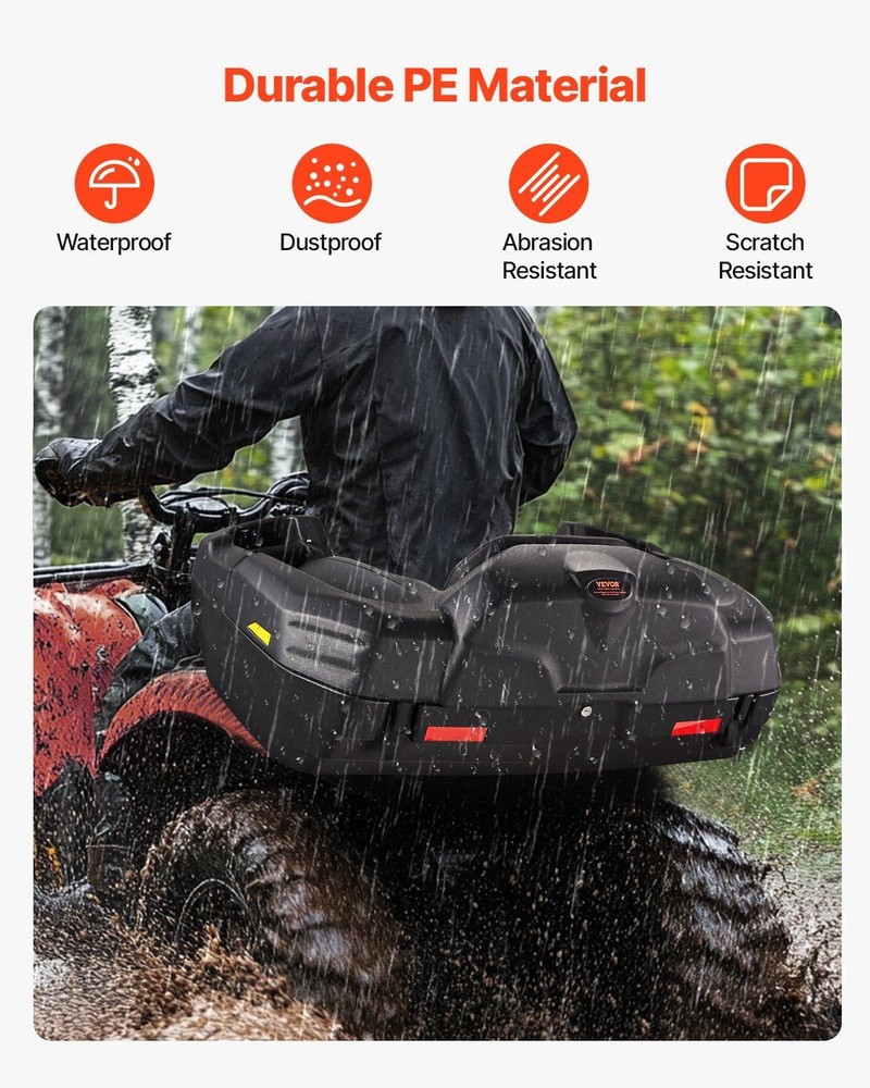 ATV Backrest Storage Box: 95L, LLDPE, Waterproof, Lockable, Fits Most Rear Racks