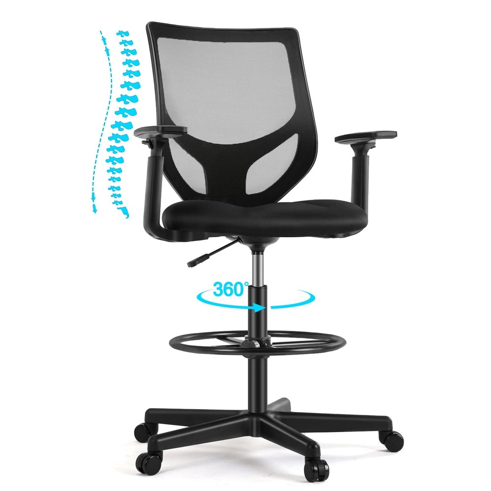 AFO Tall Drafting Chair with Adjustable Foot Ring, Ergonomic Lumbar Supportive