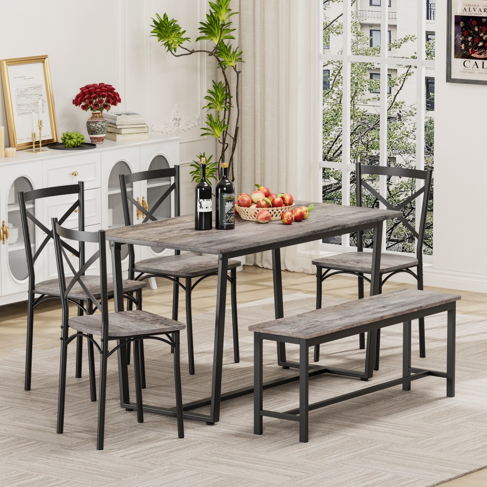 4 Piece Set Table Chair Backrest Industrial Style Solid Structure