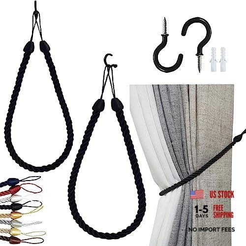 Curtain Tiebacks Ropes, Decorative Handmade Tie Backs Curtain 2 Black Out
