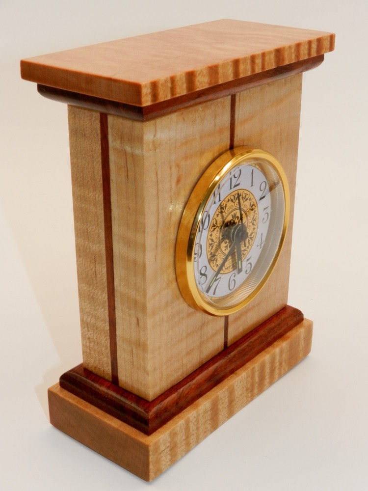 Handmade Desk Clock with quartz movement. Made from CURLY MAPLE & BUBINGA! #12