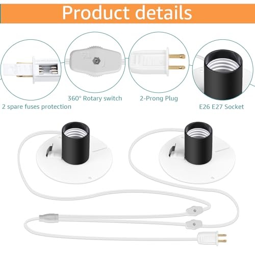 Blow Mold Light Kit Replacement,for MB48 E27 E26 Single Bulb Cord White 2 Set