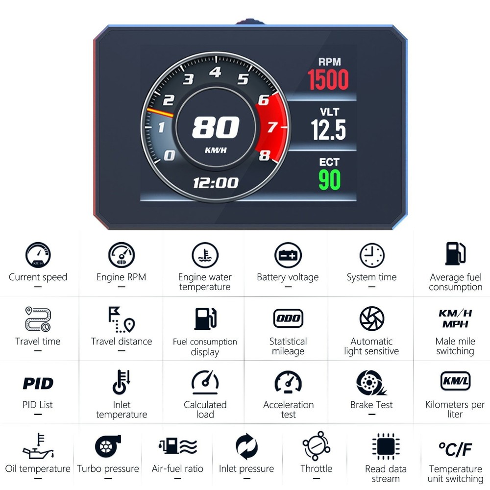 OBD2 Car HUD Head Up Display Speedometer Overspeed Fault Code Reader Scanner
