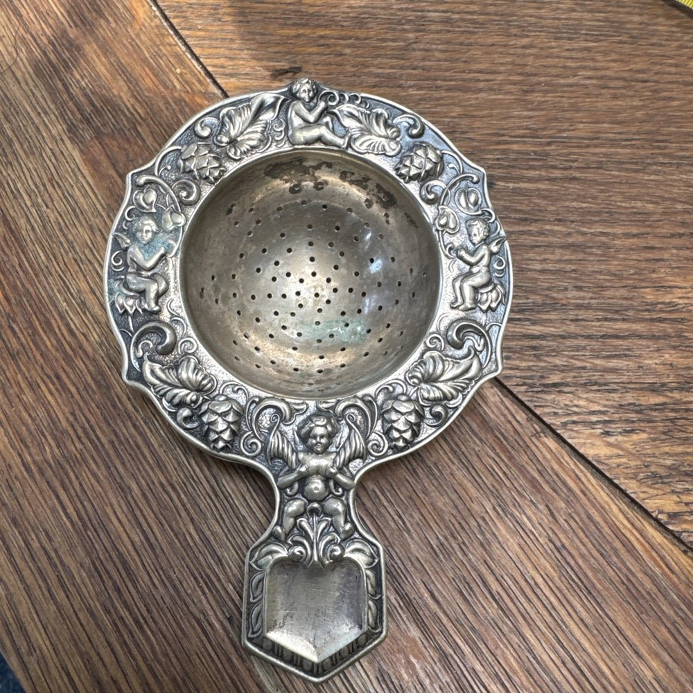 Antique European Rococo Silver Tea Strainer Ornate