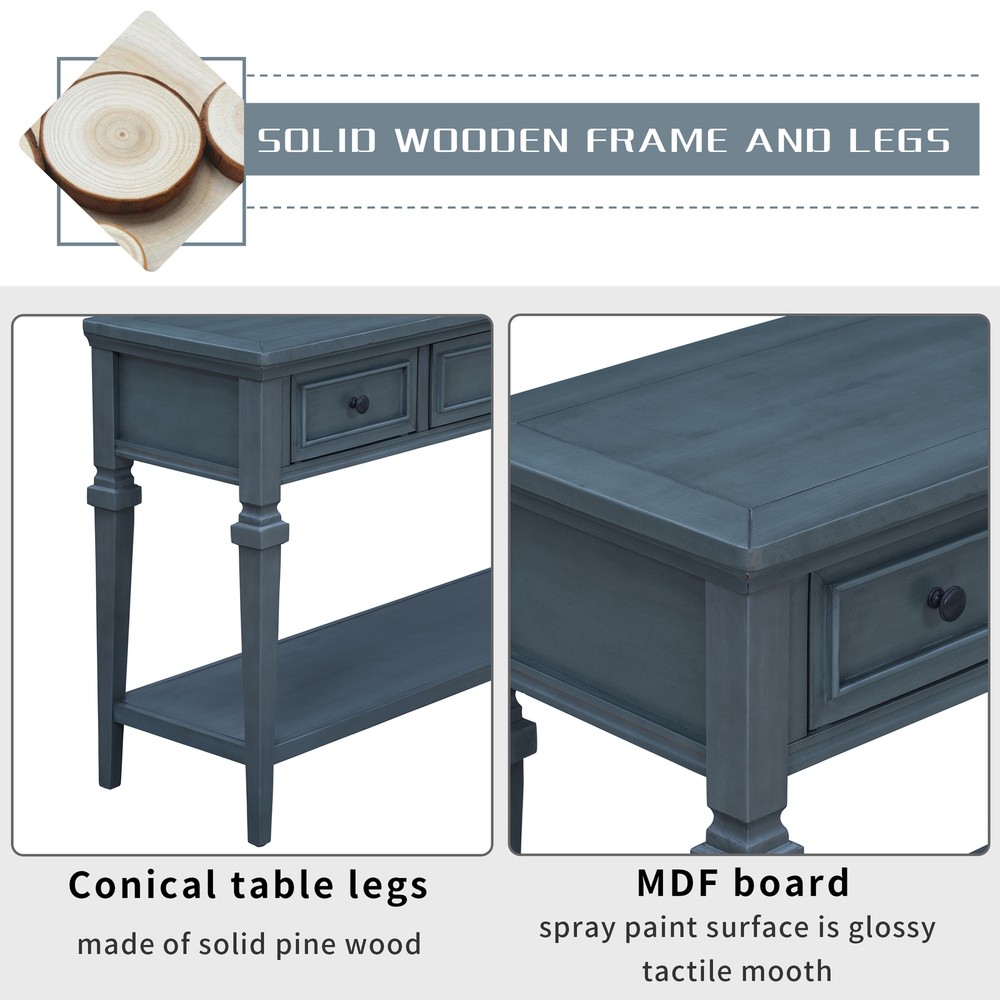 TREXM Classic Retro Style Console Table w/ Three Top Drawers and Open Style
