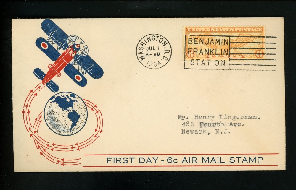 US FDC #C19 WSE / August M-6 1934 Washington DC Winged Globe