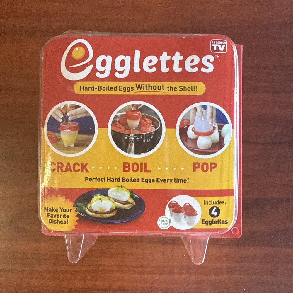 EGGLETTES Hard Boiled Egg Maker, 4 count New in Box.