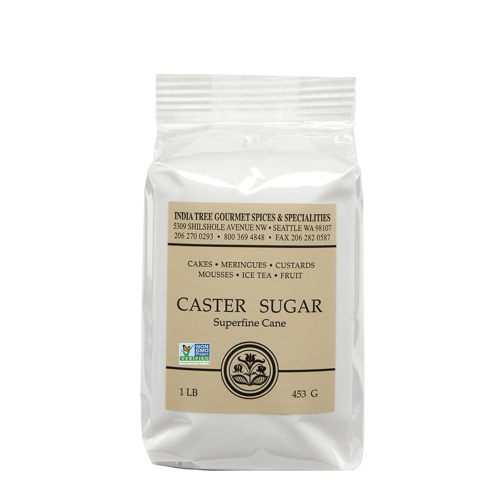 India Tree Superfine Caster Sugar 16oz Ultra Fine Dissolves Easily for Baking