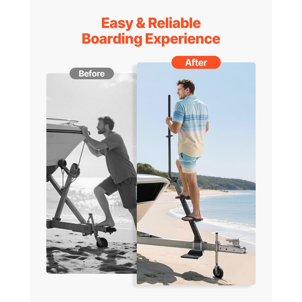 Uimoso Heavy Duty Boat Trailer Steps with Handle, 4-Step Bottom Mount Design