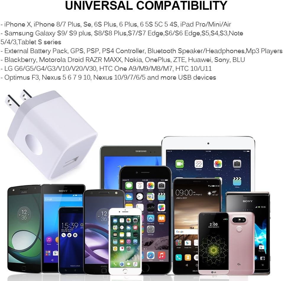 Single Port USB Charger,UorMe 1A 5V Wall Plug USB Power Adapter 5 Pack for iPhon