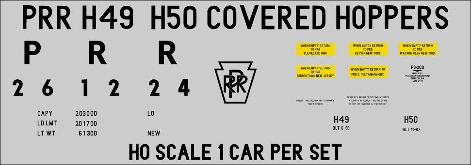 Prr H49 & H50 Covered Hopper Decals
