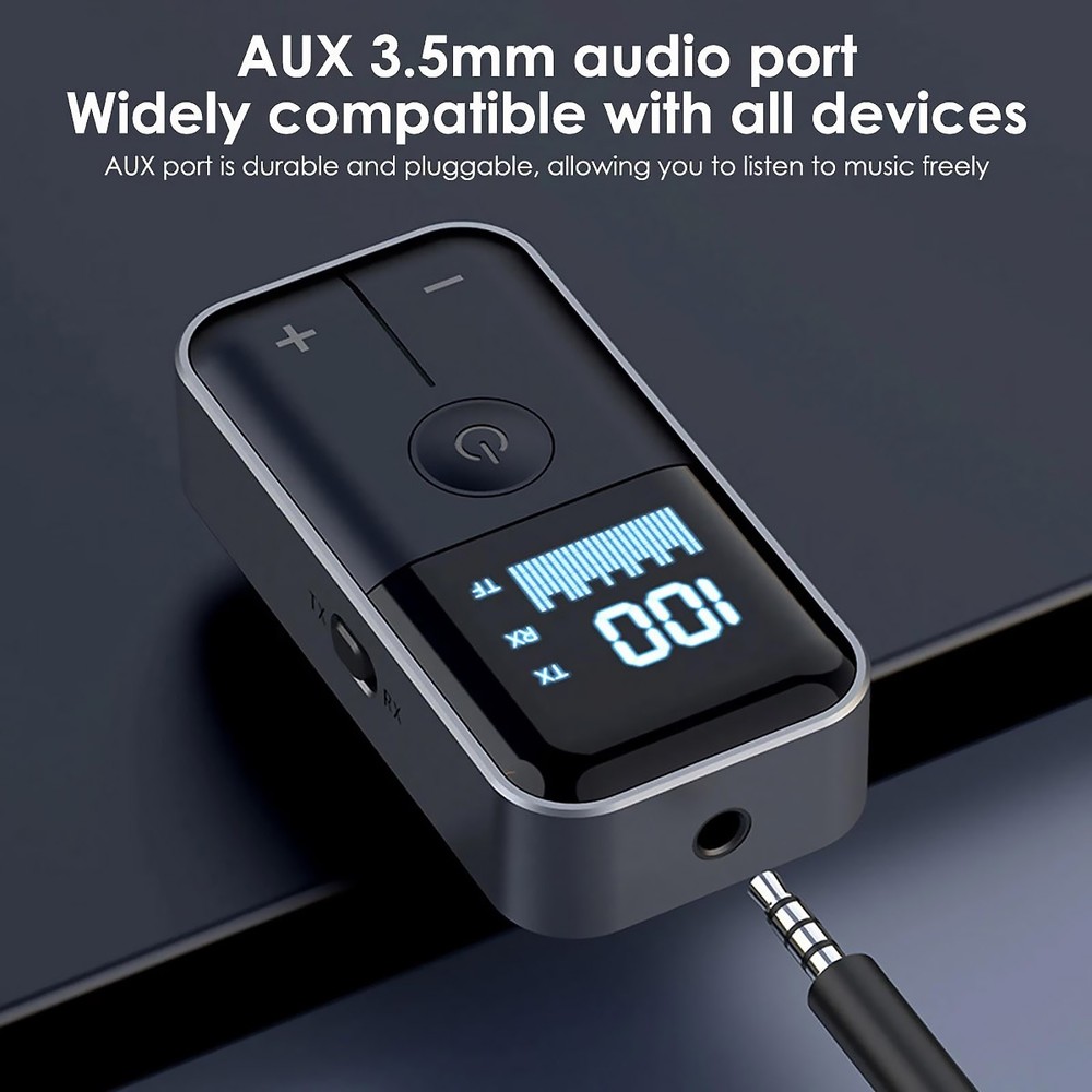 Bluetooth 5.4 Transmitter and Receiver with Battery Indicator 3.5mm Aux Adapter