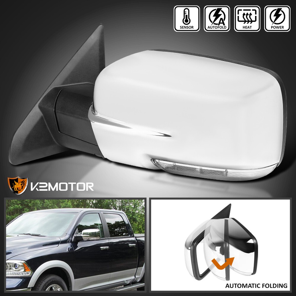 Left Fits 2013-2019 Ram 1500 Chrome Power Fold+Heated+Temper Sensor Side Mirror
