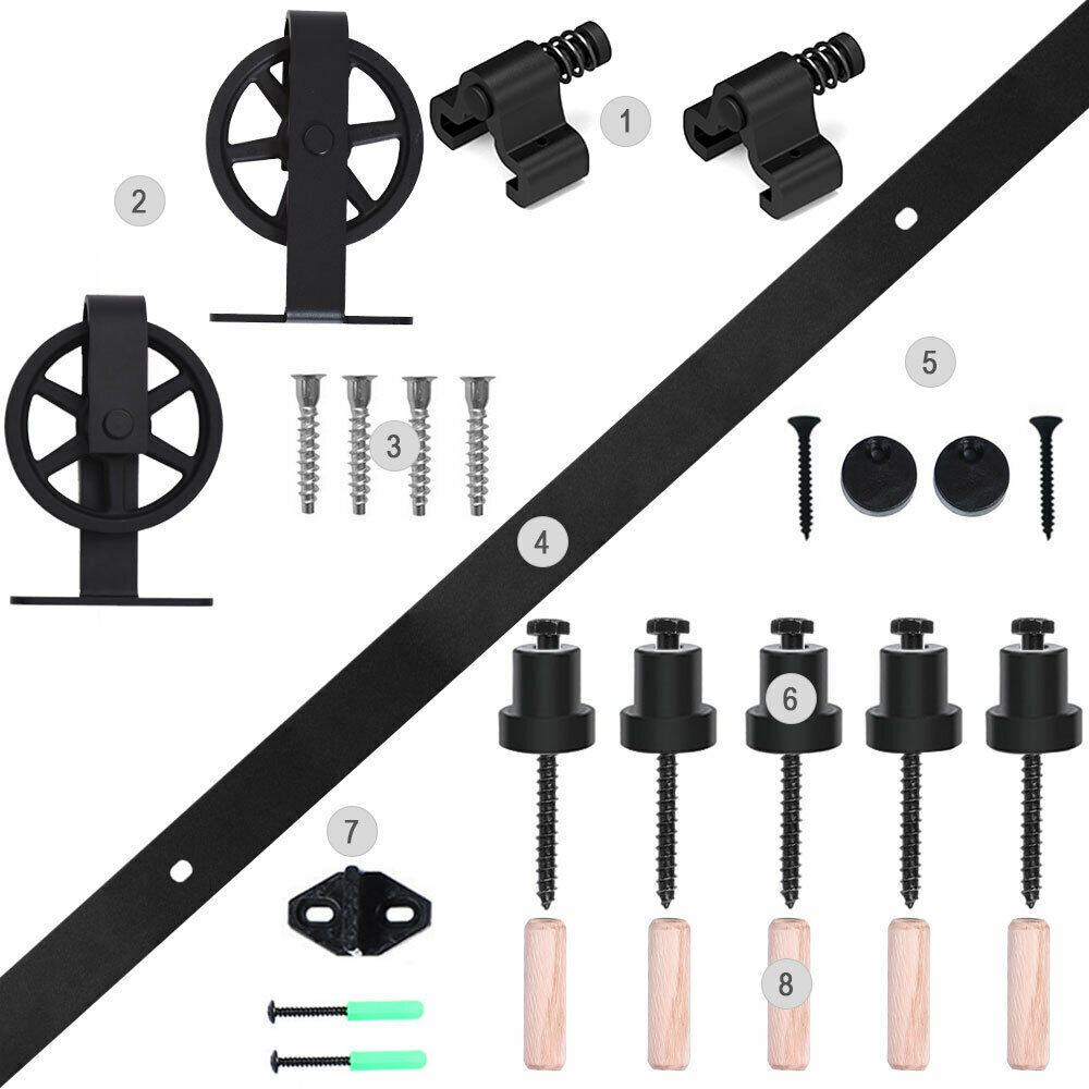 CCJH 4-20FT Sliding Barn Door Hardware Basic Black Roller Kit Single/Double Door
