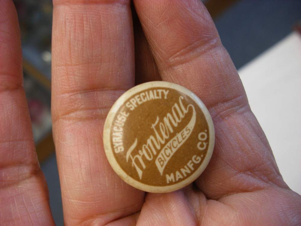 Vtg Antique Bicycle Pin Frontenac Syracuse NY Celluloid Lapel Stud Button