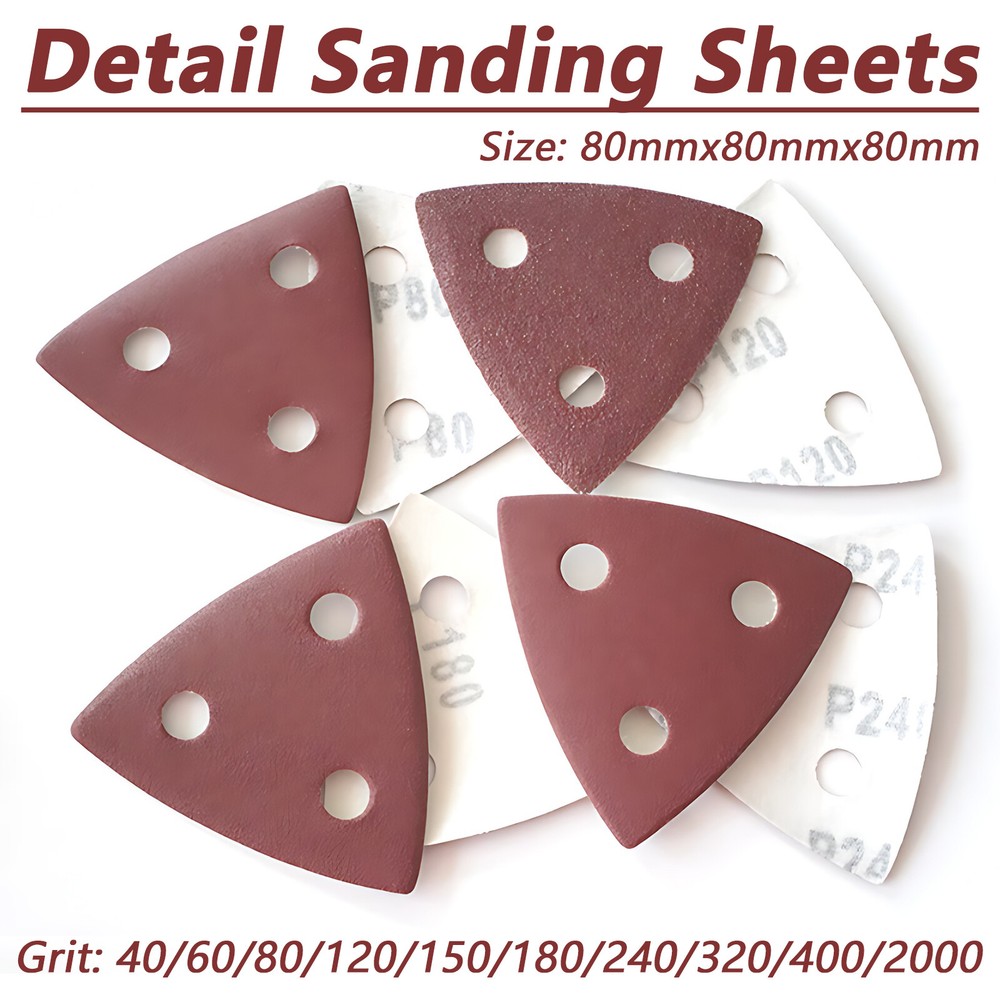 Hook and Loop 80mm Delta Sanding Sheets Triangular Detail Sandpaper Pads 3 Hole