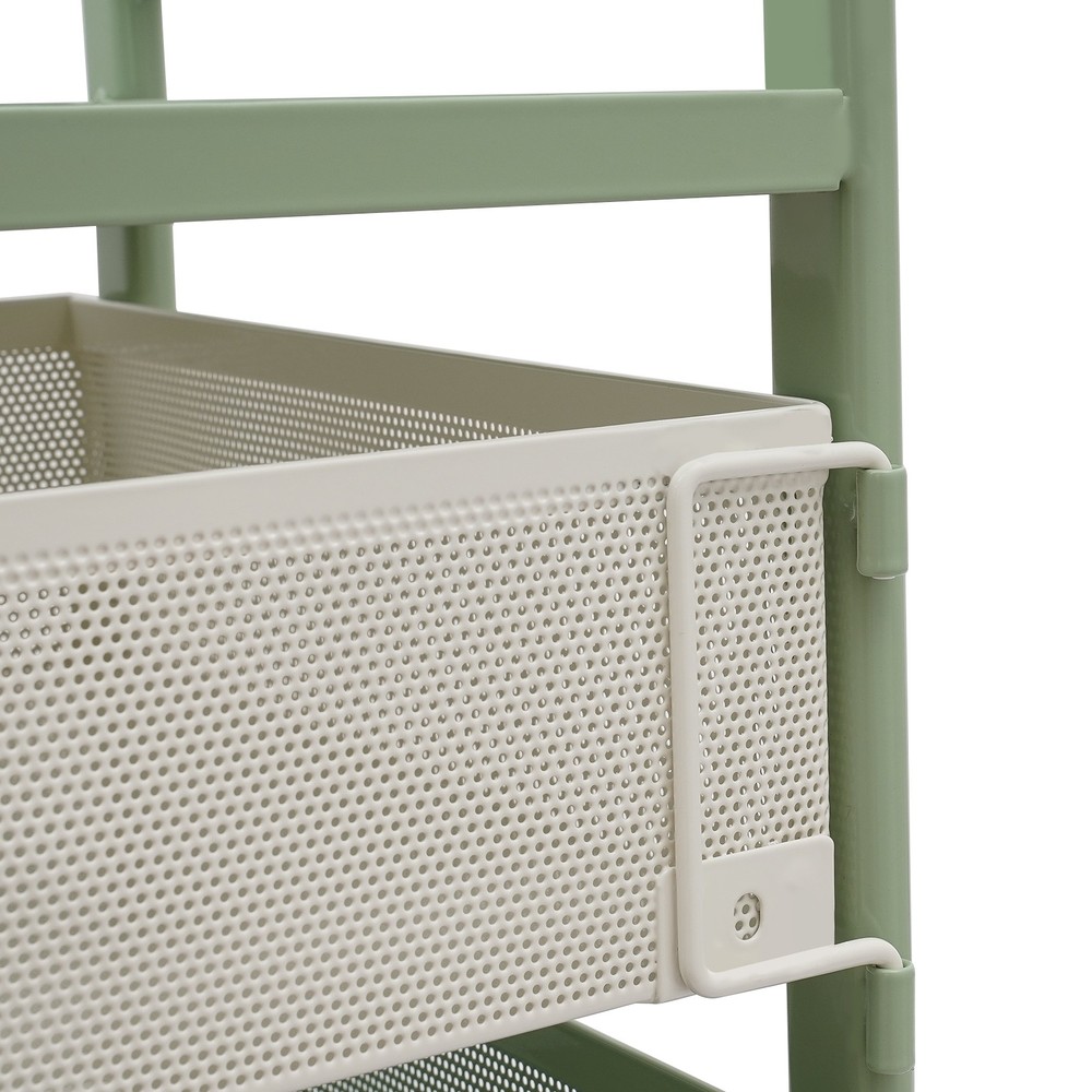 Rotating Storage Rack with Wheels, 4 Baskets, Green Modern Design