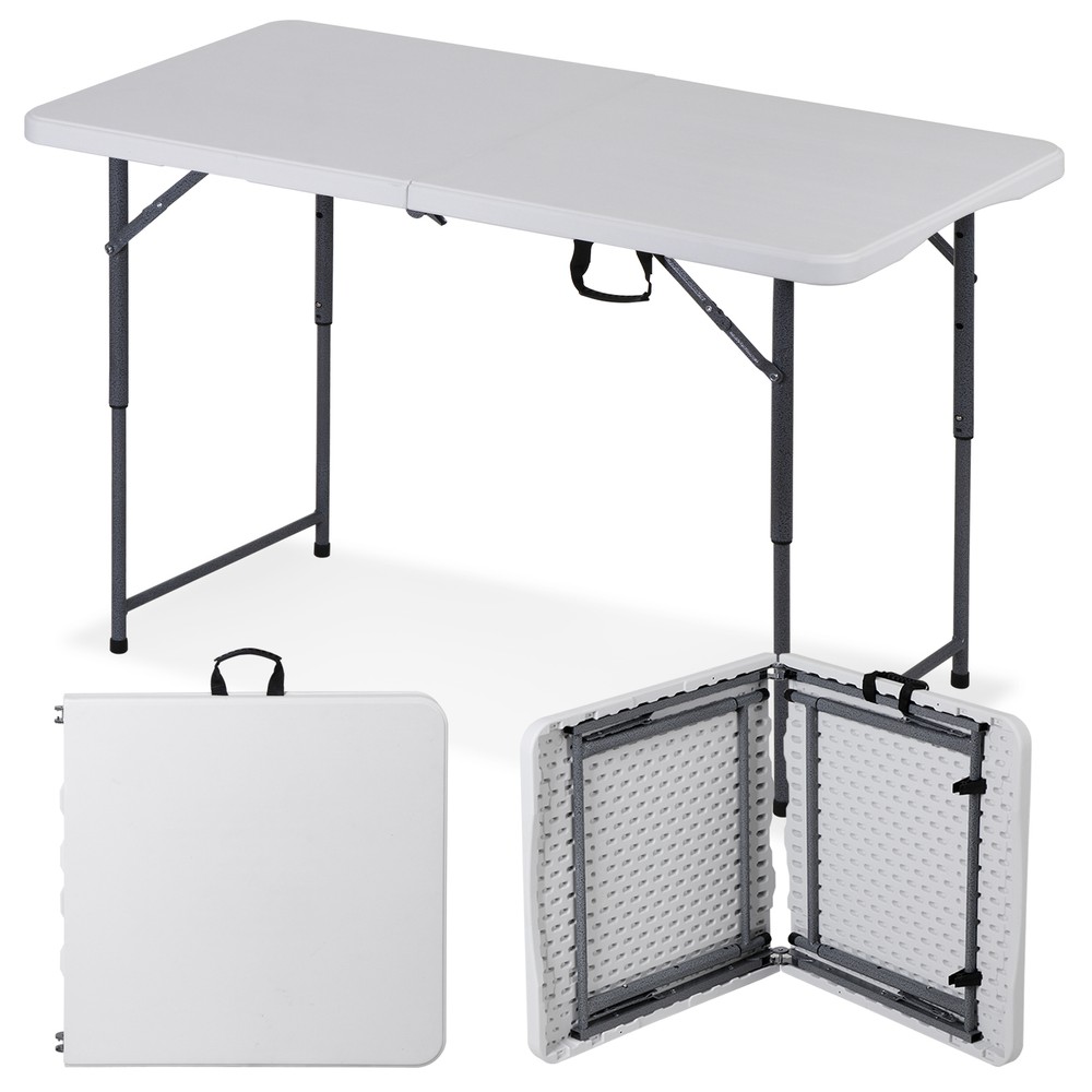 4ft Portable Table Foldable Legs and Adjustable Height Utility Table In/Outdoor