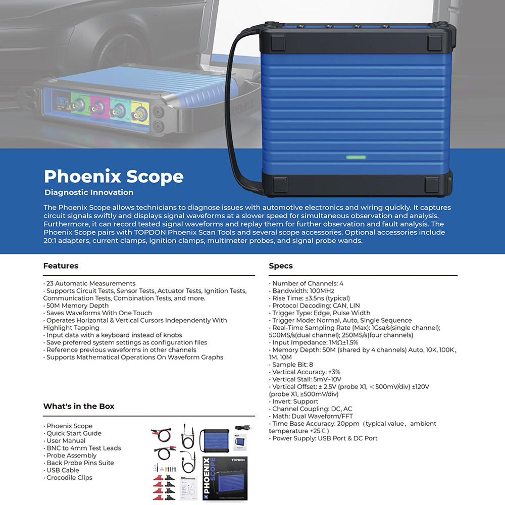 TOPDON Phoenix Scope Advanced 4-Channel Oscilloscope Work for Phoenix max smart