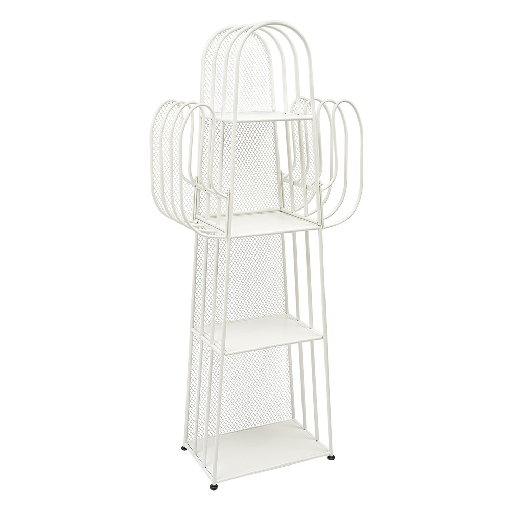 4-Tier Iron Book Shelf Cactus Bookcase W/ Mesh Baffle+6 Compartments For Study
