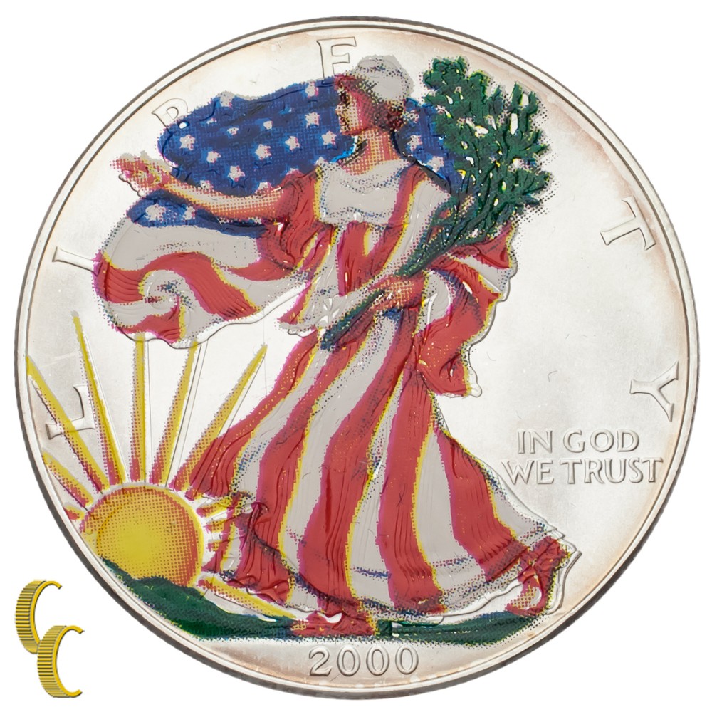 2000 Painted Walking Liberty Silver 1oz American Eagle w/ Box & CoA Uncirculated