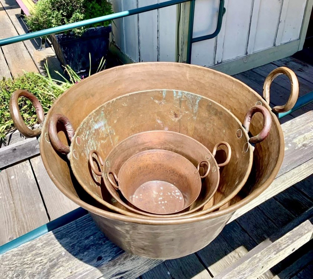 Set Of Antique Copper Pots