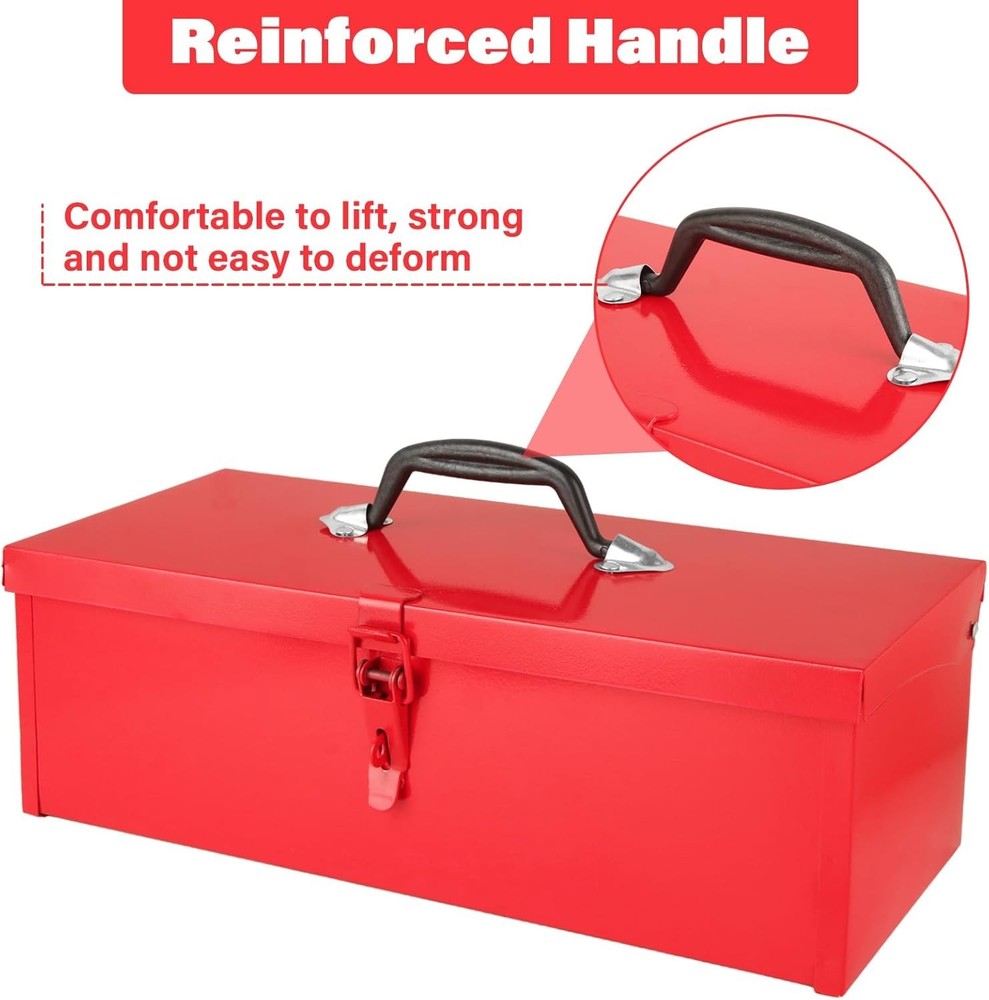 Durable 15-Inch Mini Steel Toolbox - Classic Red with Comfortable Grip Handle