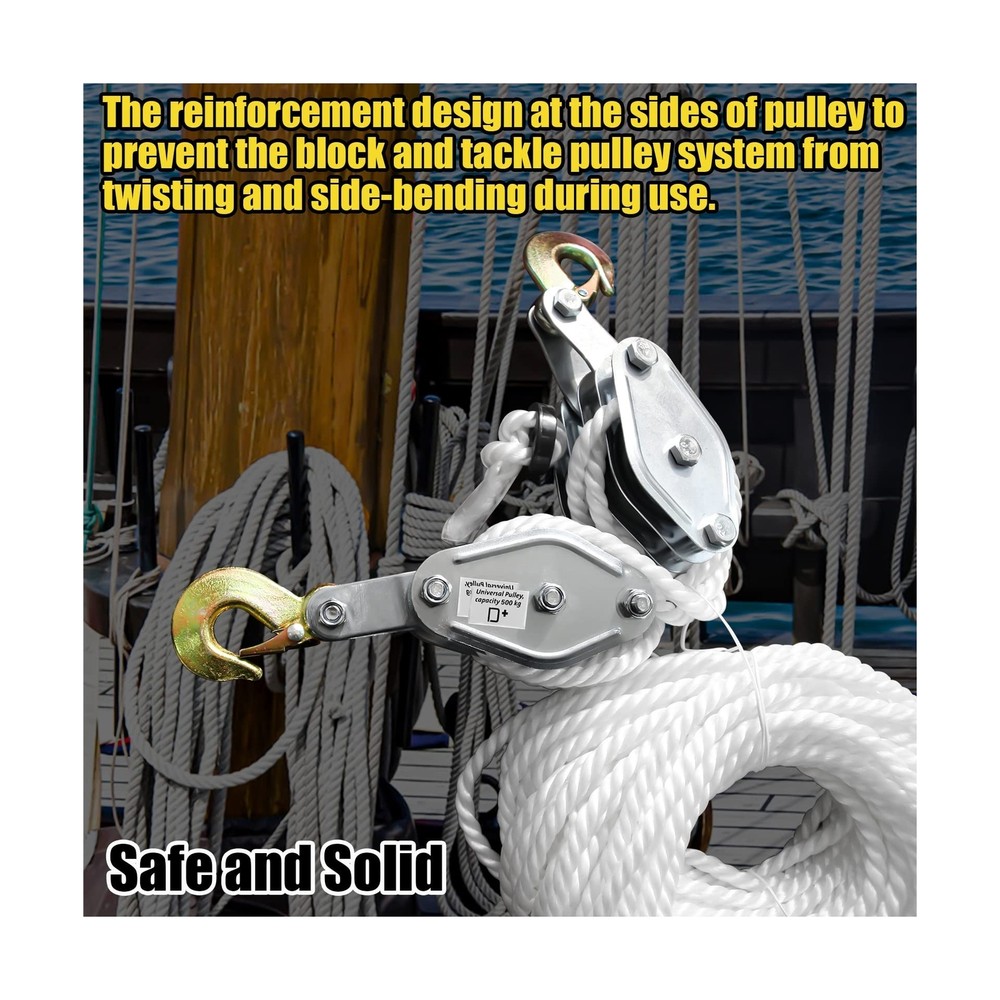 Block and Tackle 4400LBS Breaking Strength Heavy Duty Pulley, 65 Ft Rope Pull...