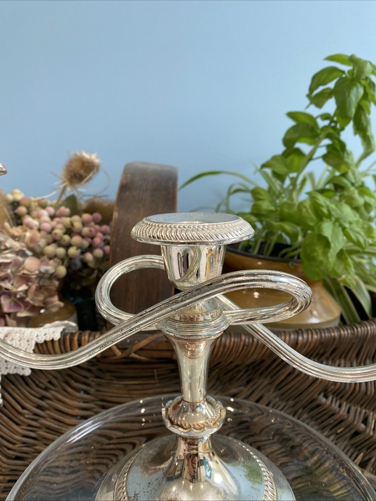 Vintage Silver Toned Weighted Candlestick Holder Candelabra Triple EBR