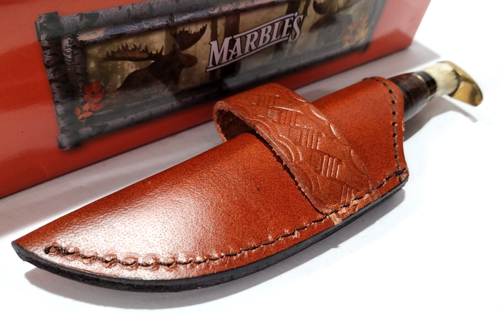 Marbles Brown Stacked Leather Stag Bone Handle Sharpfinger Blade Hunting Knife