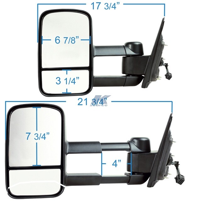 K Source 62147-48G Exterior Towing Mirror; OEM Replacement; Dual Lens; Extendabl