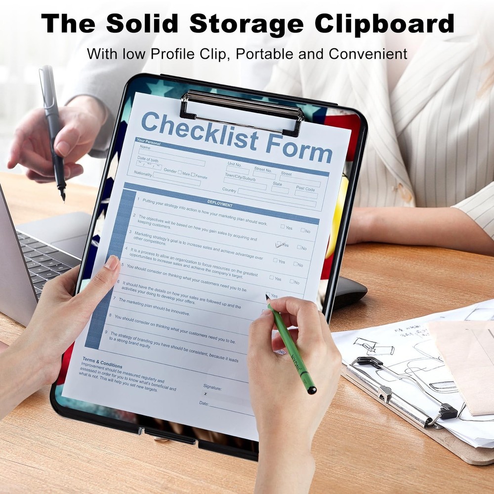 Clipboard with Storage,Plastic Storage Clipboard with Low Profile Clip, Heavy...