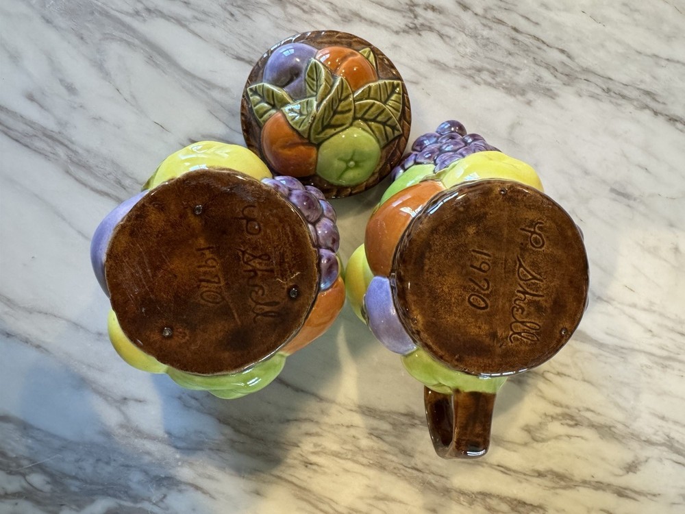 Vintage 1970 Fruit Hand Painted Sugar & Creamer Set