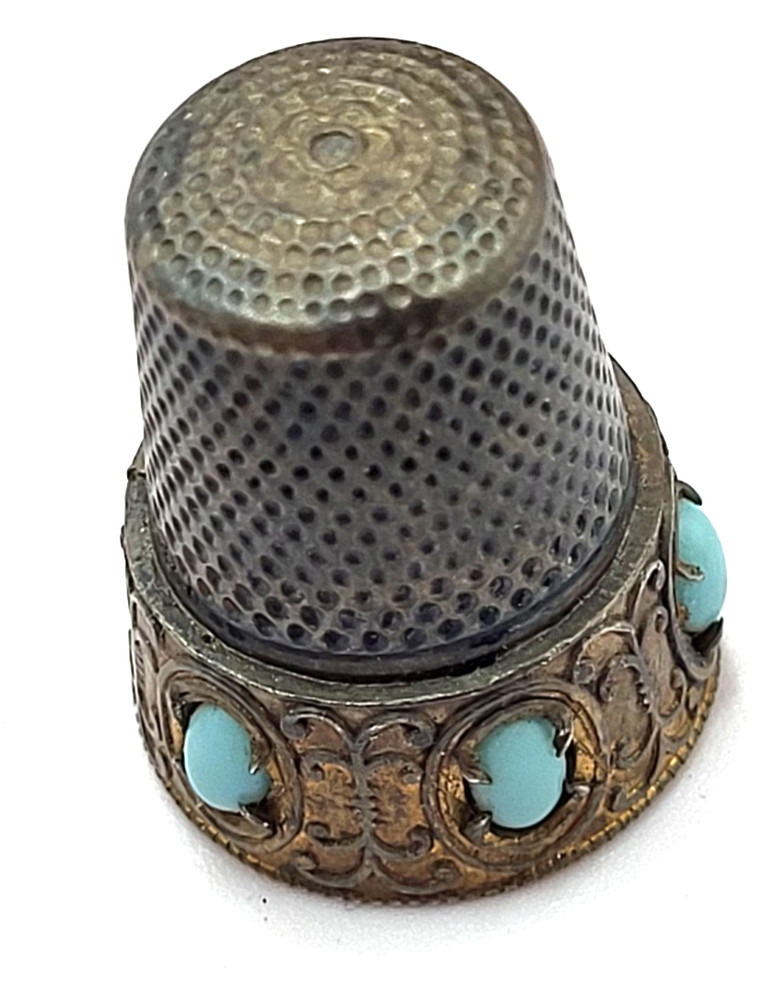 Antique Silver 800 and Turquoise  Thimble