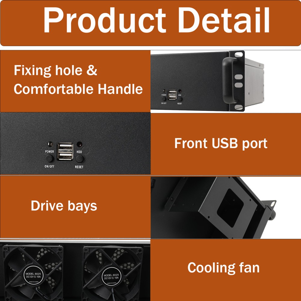 Server Case 2U Server Chassis with 3X3.5 HDDRack Mount PC Case for Network