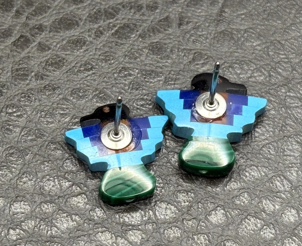 Sterling Silver Multicolor Inlay Thunderbird Stud Earrings Southwestern Style