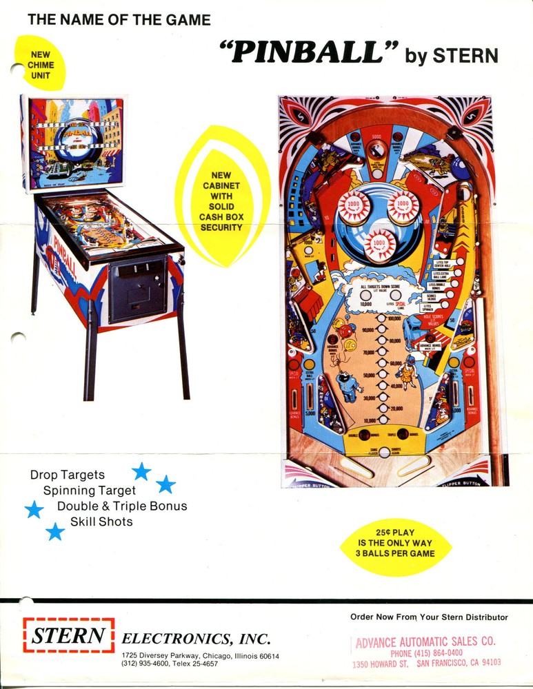 "Pinball" Stern Pinball Flyer / Brochure / Ad
