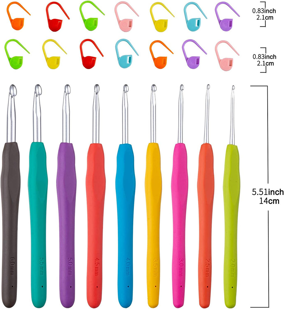 23 PCS Crochet Hooks, Ergonomic Handle Crochet Hooks Set for Arthritic Hands, Co