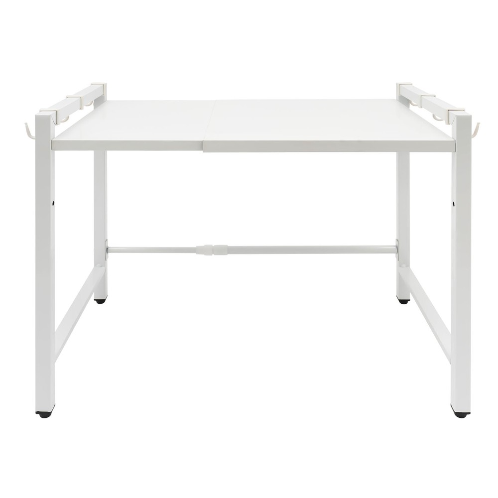 Extendable Microwave Oven Rack, 2-Tiers Adjustable Microwave Stand White Shelf