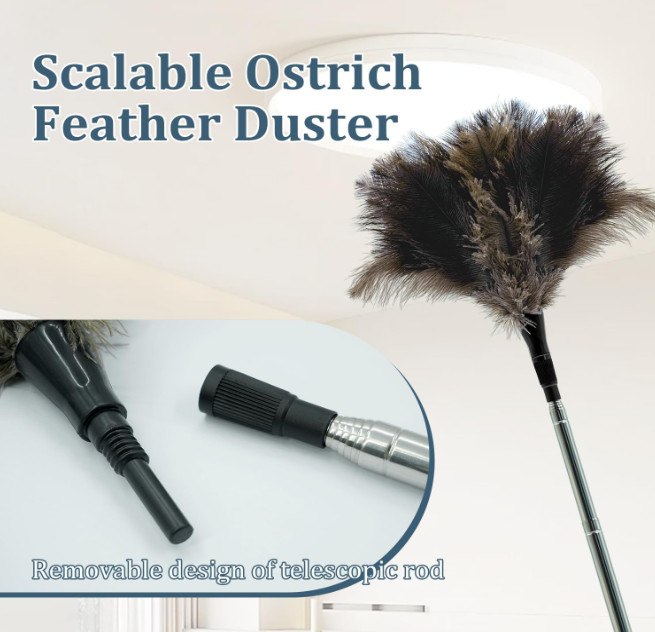 Extendable Feather Duster - 47 inches Fluffy Long Handle Reusable Feather Duster