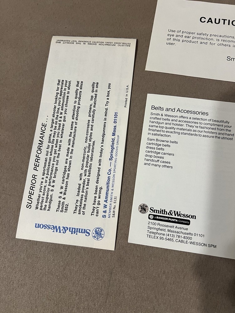 Factory Original Smith & Wesson J Frame Paperwork Set S&W - No Manual