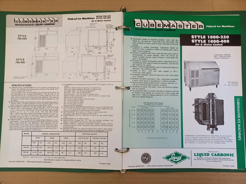 1979 Cubemaster by Liquid Carbonic : Equipment Specifications Catalog, PriceList