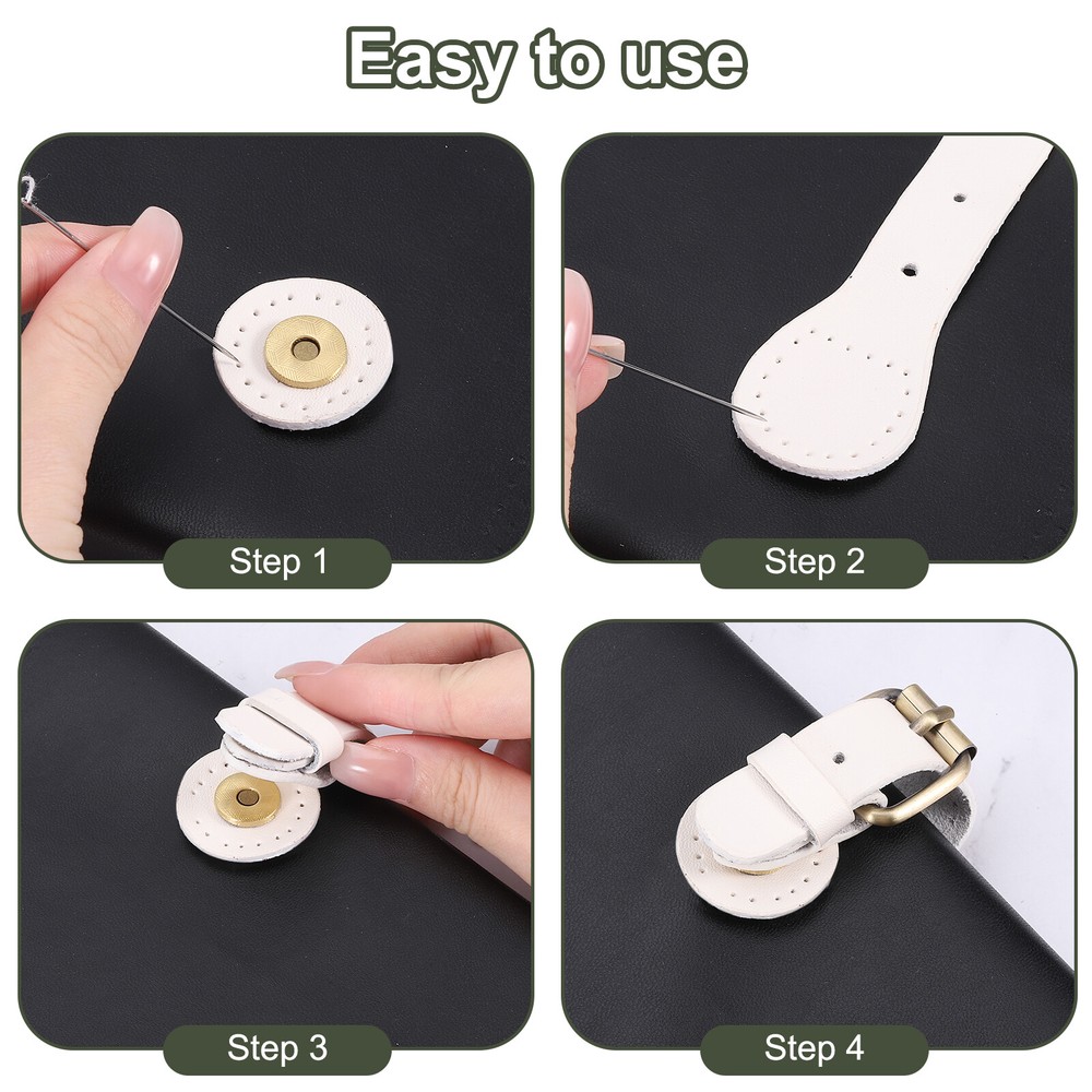 Leather Snap Buckles Snap Button Closure, 2 Pcs Magnetic Snaps, Beige