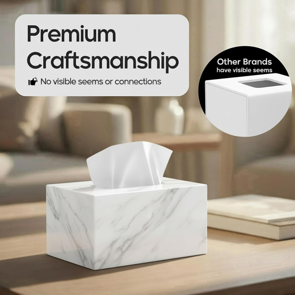 Rectangular Acrylic Marble Tissue Box Cover - Kleenex Compatible Holder